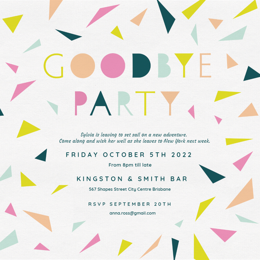 Goodbye Party - Business Event Invitation Template (Free) | Greetings
